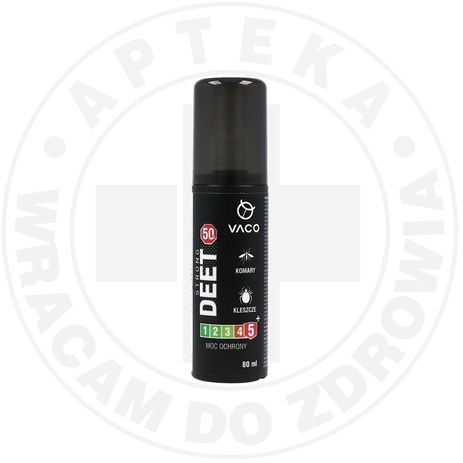 VACO STRONG 50 płyn na kleszcze, komary i meszki DEET 50% + Geraniol spray, 80 ml